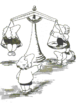 Cartoon like image of girl and boy on a balance scale.